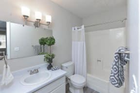 renovated bathroom with white countertops at The Creek at St Andrews, South Carolina, 29210