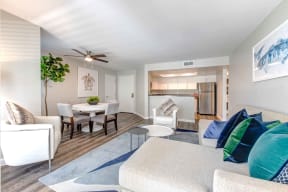 Apartments in San Clemente, CA - Modern Living With Stylish Decor, Hardwood Flooring and Opens to Dining Room with Kitchen
