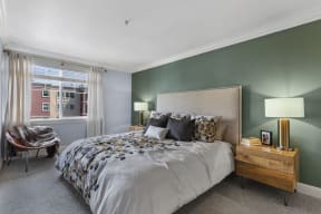 Villaggio on Yarrow Bay bedroom with green accent wall
