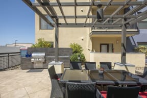 Courtyard are with seating and BBQ l Metro 510 Apartments in Riverside Ca
