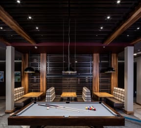 Pool and Club Room at Confluence on 3rd Apartments in Des Moines in Downtown Des Moines