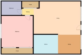 Floor Plan 1 Bedroom, 1 Bathroom