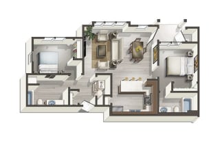 2X2 3D Floor Plan | Briggs Village Apartments in Olympia, WA 98501