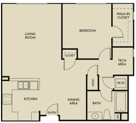 1 bed 1 Bath 892 square feet floor plan B