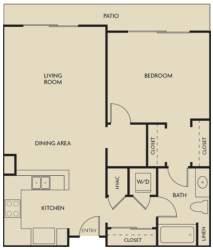 1 bed 1 Bath 832-835 square feet floor plan D