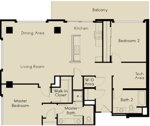2 bed 2 Bath 1359-1393 square feet floor plan B