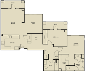 2 bed 2 Bath 1528 square feet floor plan H