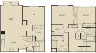 2 bed + Den 3 Bath 1597-1602 square feet floor plan Townhouse