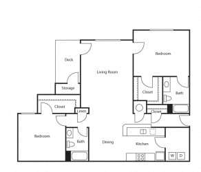 2 Bed - 2 Bath, 1204 sq ft floorplan