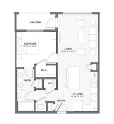 1 bed 1 bath 735 square feet floor plan Woodburn