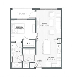 1 bed 1 bath 754 square feet floor plan Woodburn 2
