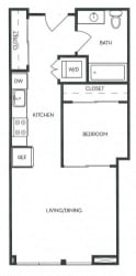 Studio 1 Bath 513 square feet floor plan A2