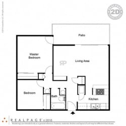 2 Bed, 1 Bath, 840 square feet floor plan Two Bedroom