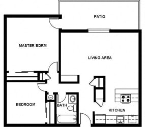 2 Bed, 1 Bath, 840 square feet floor plan Two Bedroom 2