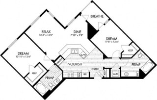 2 bed 2 Bath 1134 square feet floor plan B5