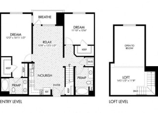 2 bed 2 Bath 1280 square feet floor plan B11
