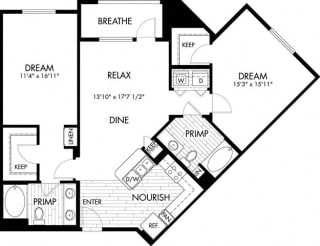 2 bed 2 Bath 1171 square feet floor plan B10