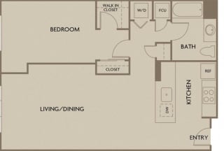 1 bed 1 bath 729-944 square feet floor plan One Bedroom (Urban Flats)