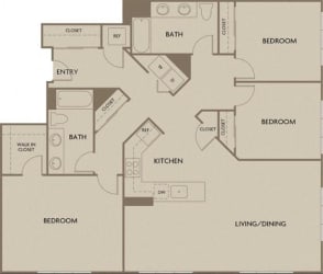 3 bed 2 bath 1206-1466 square feet floor plan Urban Flats