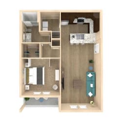 3d 1 Bed 1 Bath 824 square feet floor plan Horizon
