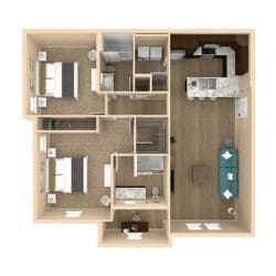 3d 2 Bed 2 Bath 1189 square feet floor plan Oasis