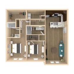 3d 2 Bed 2 Bath 1181 square feet floor plan Serenity