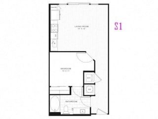 S1 Studio 602 square feet floor plan