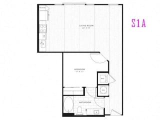 S1A Studio 710 square feet floor plan