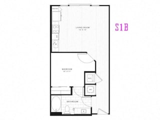 S1B Studio 653 square feet floor plan