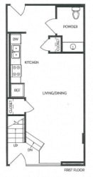 1st Floor 1 Bed 1 Bath 787 square feet floor plan Loft 2