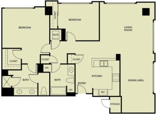 2D Floor Plan 2 Bedroom 2 Bathroom 2 bed 2 Bath 1276 square feet floor plan D