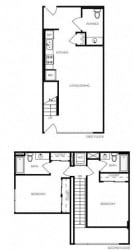 2 Bed 2 Bath 1065 square feet floor plan LW2A Townhouse
