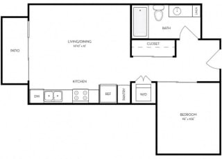 Studio 1 Bath 523 square feet floor plan A3