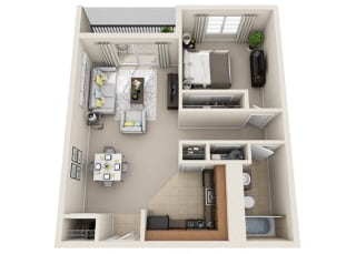 1 Bed, 1 Bath, 670 sq. ft. floor plan