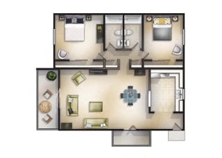 2 Bed, 2 Bath, 1100 sq. ft. Dogwood floor plan