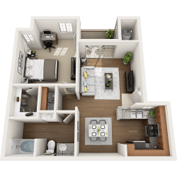 1 Bed 1 Bath 745 square feet floor plan