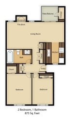 Floor Plan 2 Bedroom 1 Bathroom