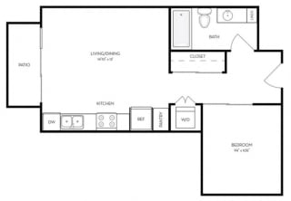 Studio 1 Bath 523 square feet floor plan A3 - MFTE