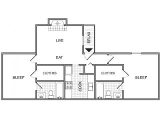 2 Bed - 2 Bath |725 sq ft Cambridge floorplan