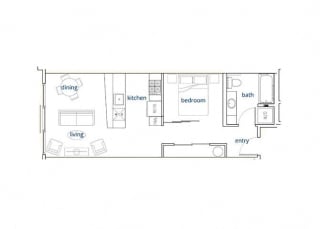 1 Bed, 1 Bath, 536 sq. ft. Unit D