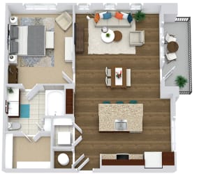 The Dorsett. 1 bedroom apartment. Kitchen with bartop open to living/dinning rooms. 1 full bathroom. Walk-in closet. Patio/balcony.