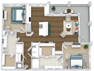 The Hayes The Hayes. 2 bedroom apartment. Kitchen with island open to living/dinning room. 2 full bathrooms, double vanity in master. Walk-in closets. Large wrap around Patio/balcony.