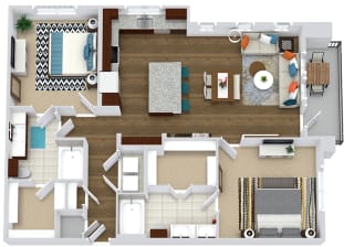 The Howley The Howley. 2 bedroom apartment. Kitchen with island open to living/dinning room. 2 full bathrooms, double vanity in master. Walk-in closets. Patio/balcony.