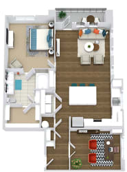 The Lilly &#x2B; study. 1 bedroom apartment with study room. Kitchen with bartop open to living/dinning rooms. 1 full bathroom double vanity. Walk-in closet. Patio/balcony.