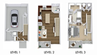 The Meredith Townhome with Fenced-in Yard The Meredith + Fenced-in Yard. 1 bedroom townhome. Kitchen with bartop open to living/dinning rooms. 1 full bathroom + powder room. Walk-in closet. Patio/balcony open to yard. Garage on first floor.