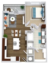 The Romo &#x2B; fenced in yard. 1 bedroom apartment. Kitchen with bartop open to living/dinning rooms. 1 full bathroom double vanity. Walk-in closet. Patio/balcony open to yard.