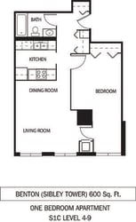 Galtier Towers Benton Floor Plan Galtier Towers Apartments in Lowertown, St. Paul, MN 1 Bedroom 1 Bath Apartment