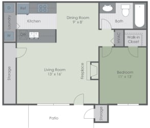 1 bedroom 1 bath 754 squre foot  2D floor plan.