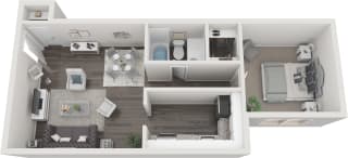 one bedroom floor plan with furniture