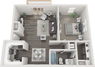 one bedroom floor plan with furniture